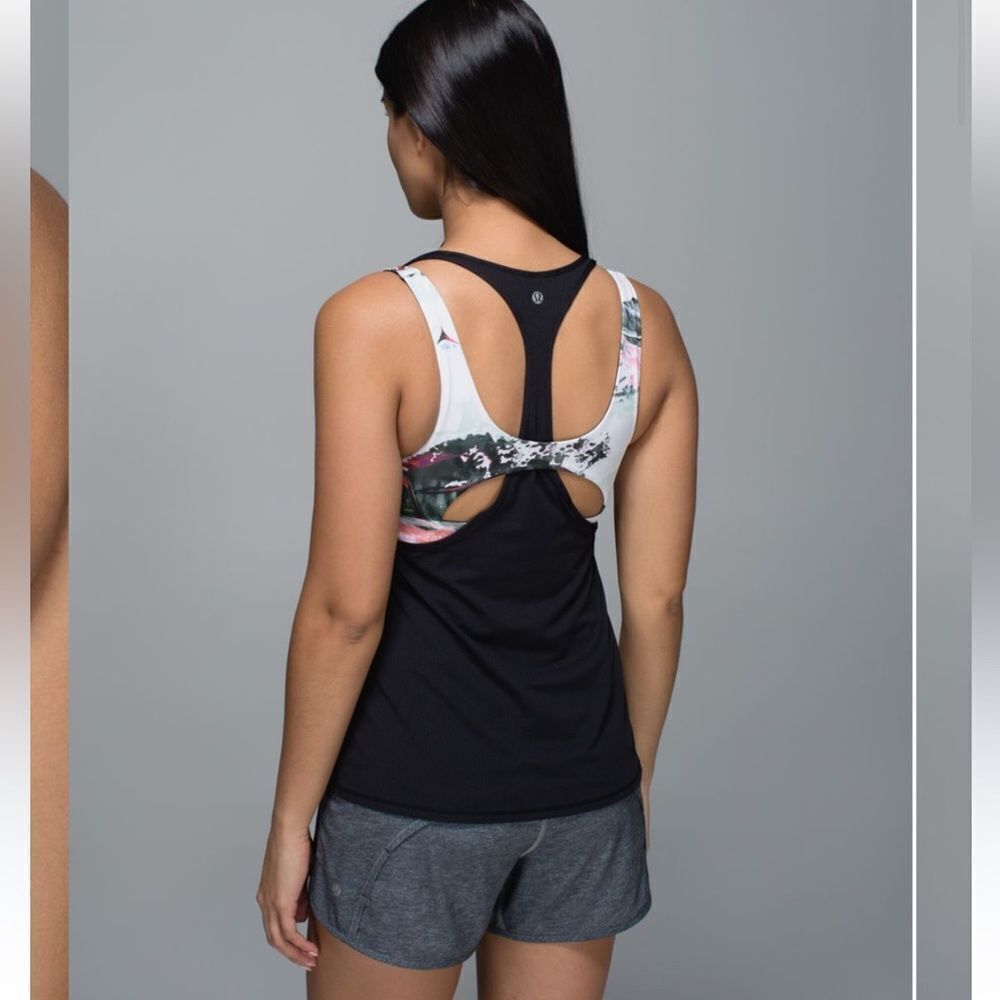 Lululemon All Sport Support Tank Top Black Pigment Wave Multi Size 8
